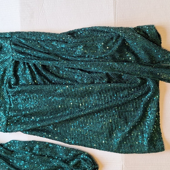 Hello Molly Stand Me Out Sequin Mini Dress Green One Shoulder Party - Picture 4 of 11